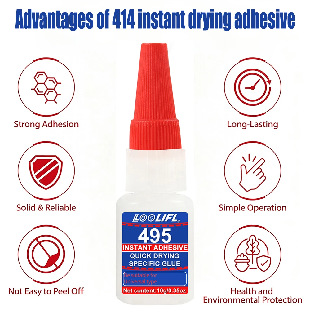 LOOLIFL 495 Instant Adhesive 5Pcs 10g SuperGlue Fast Drying High Strength Waterproof Glue for Plastic Metal Ceramic Glass Repair