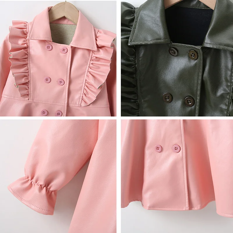 Dresses 3-7 Leather Year Girls Button PU Leather Girls Dresses Coat New Fashion Baby Girls Jackets Children\'s Clothing Outerwear