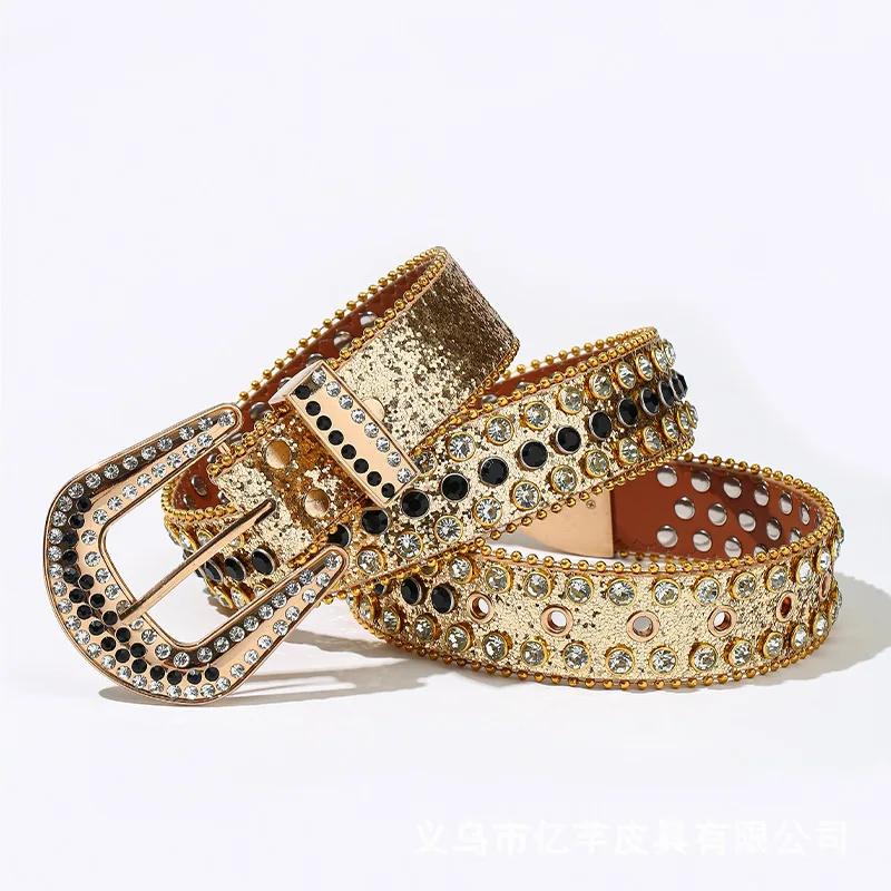 メンズカジュアルパーティー宴会装飾ベルトダイヤモンドスタッズベルトソフトレザーラインストーンウエストバンドレディースデザイナートレンディストラップオン