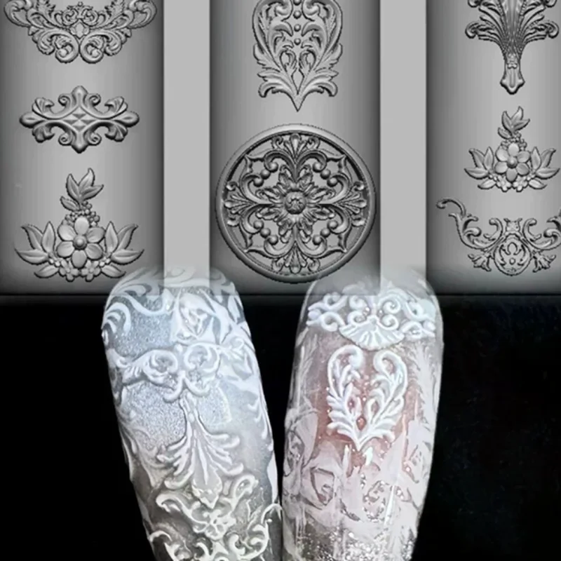 1Pcs Cartoon Christmas Silicone Nail Mold Baroque French Style High Transparent 3D Relief Nail Template DIY Nail Art Decorations