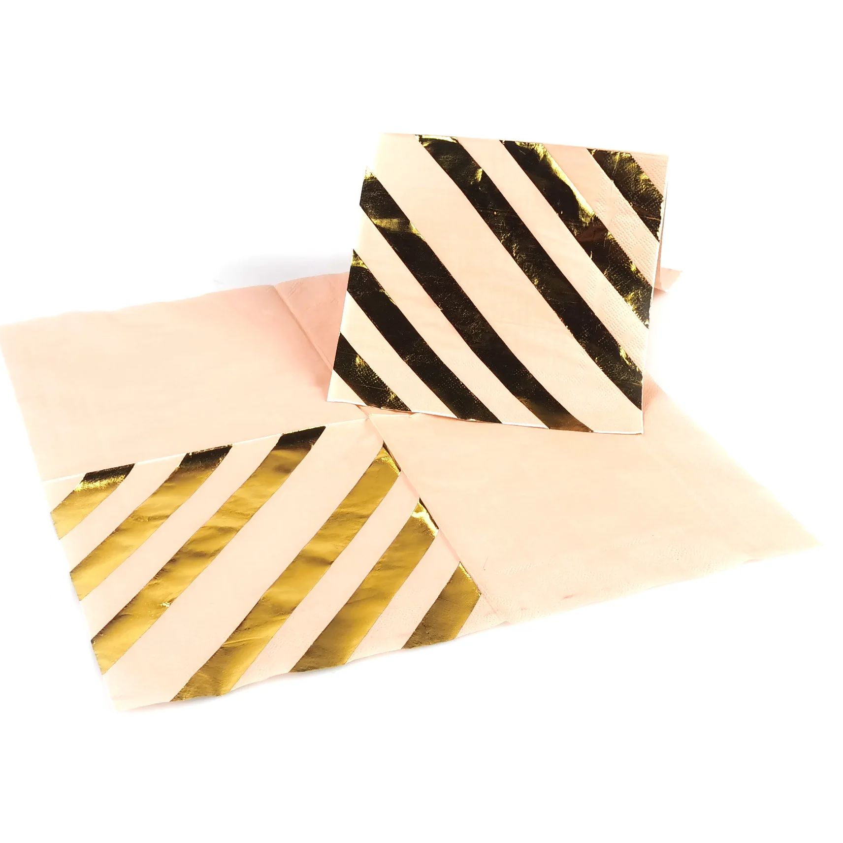 Classic Pink Striped Folded Paper Napkin, Disposable, Wood Pulp, Cocktail, Catering, Shop, Wedding, Birthday Party, 100Pcs