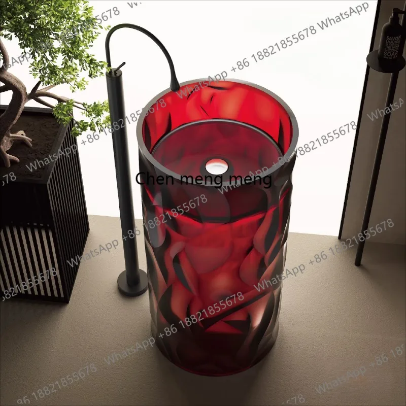 Thickened transparent resin column basin Floor-to-ceiling small apartment household art column basin
