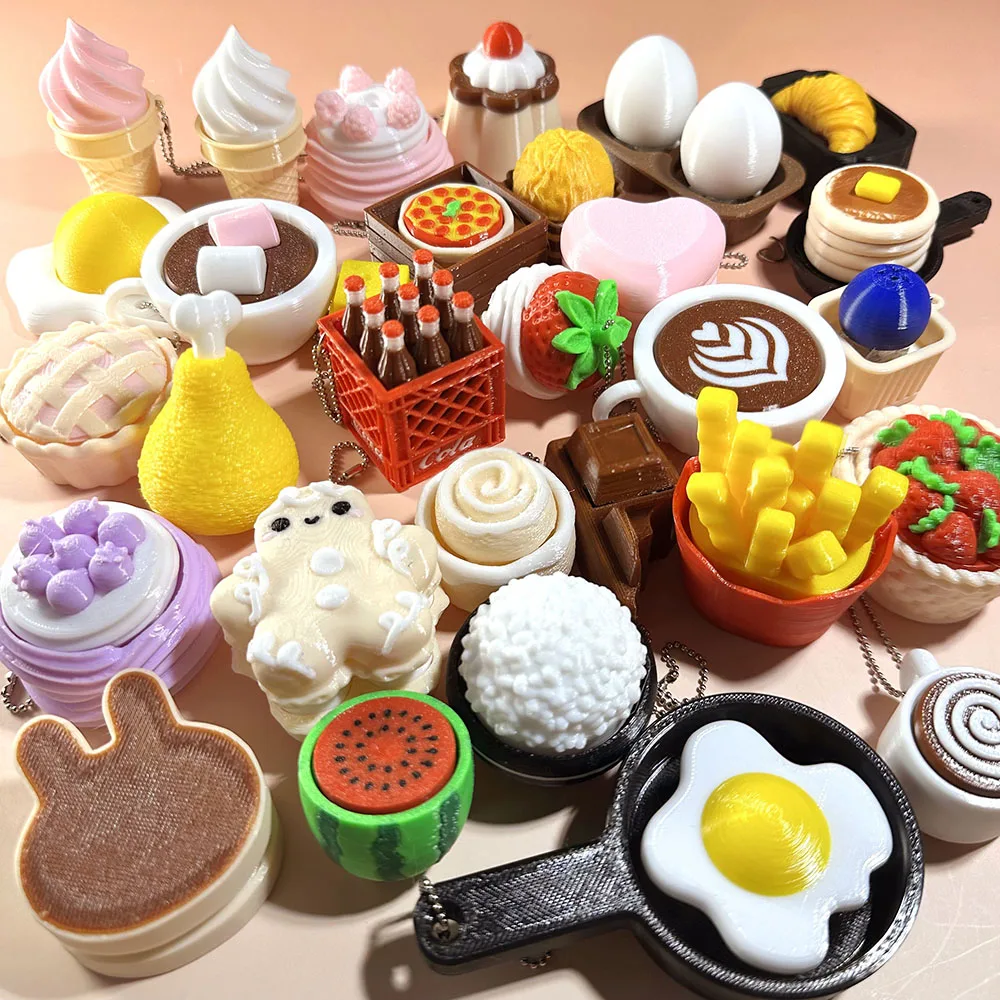 Calming Keychain Keys Finger Button Anti-stress Toys Funny Watermelon French Fries Ice Decompression Gifts for Children Adults