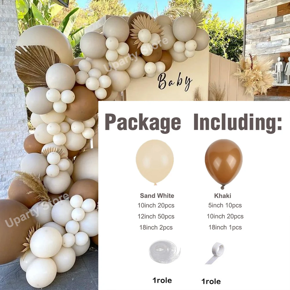 105Pcs Brown Birthday Balloon Garland Khaki Sand White Latex Balloons for Wedding Baby Shower Brown Bear Birthday Party Decor