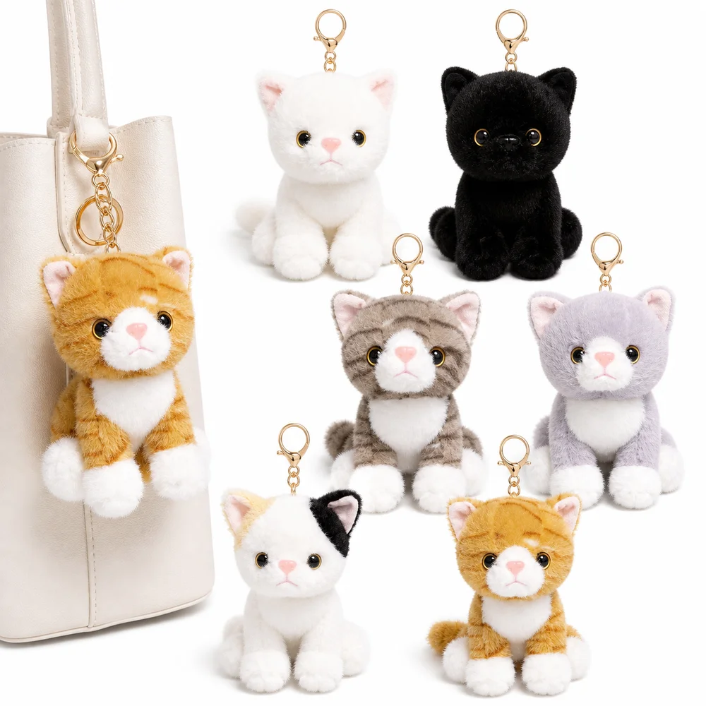 Gifts Realistic Kitten Shape Cat Keychain Sitting Cat Soft Keychain Furry Cute HandBag Pendant Bag Accessory