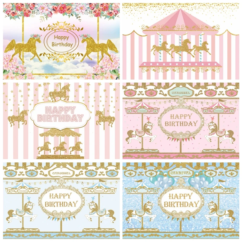 

Newborn Baby Shower Carousel Horse Backdrop Princess Birthday Party Photography Background Photophone Photocall Kid Photo Studio