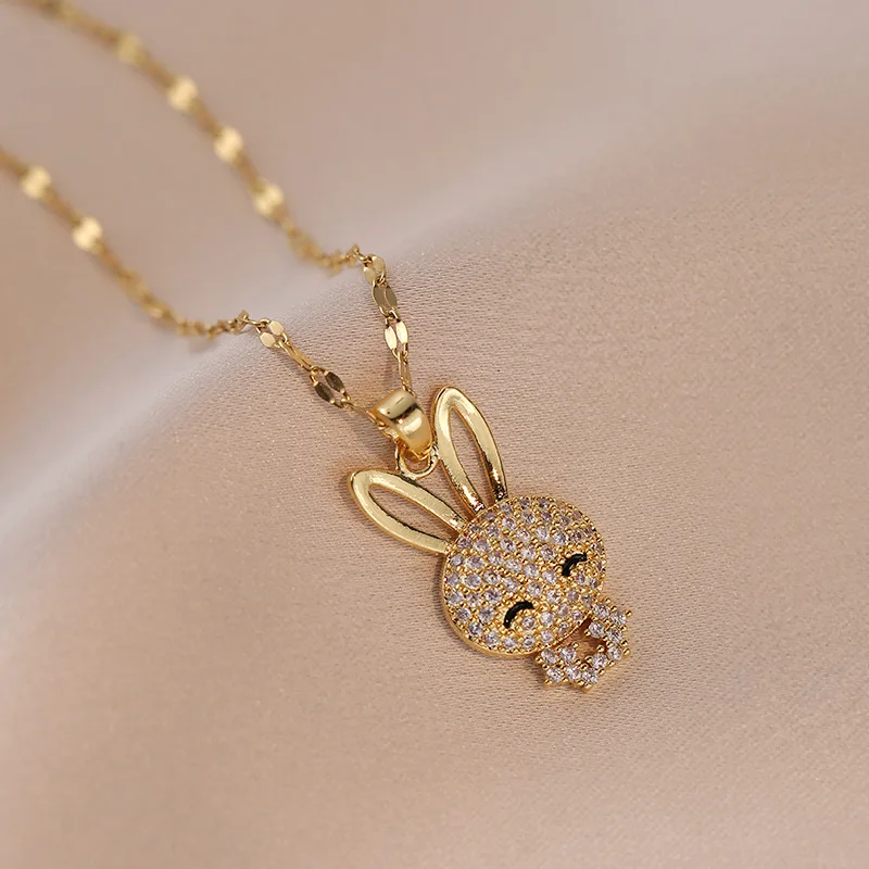 Classic Charm Big Ears Micro-embellished Rabbit Necklace Fashionable Retro Versatile Temperament Stainless Steel Clavicle Chain