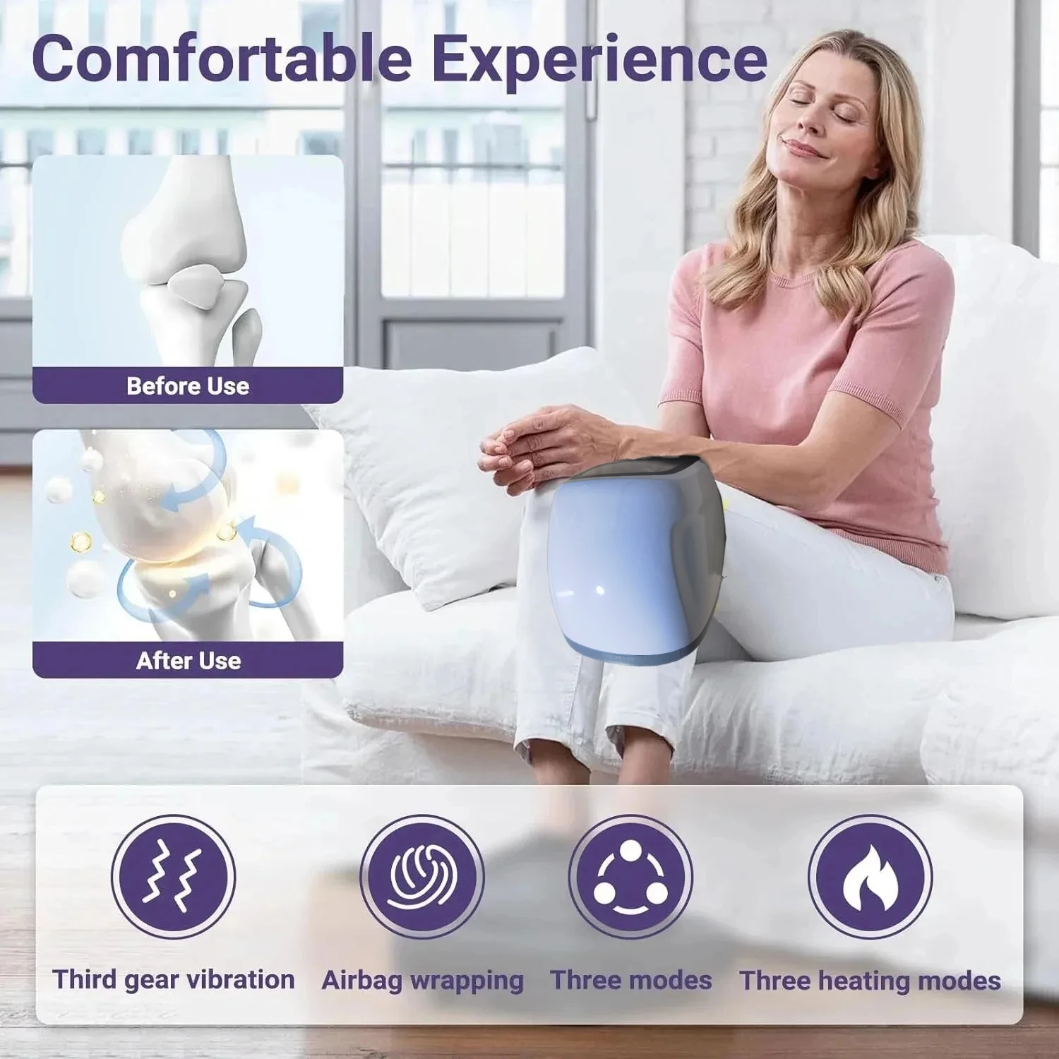 

Knee Massager Infrared Heat and Vibration Knee Pain Relief for Swelling Stiff Joints Stretched Ligament and Muscles Injuries