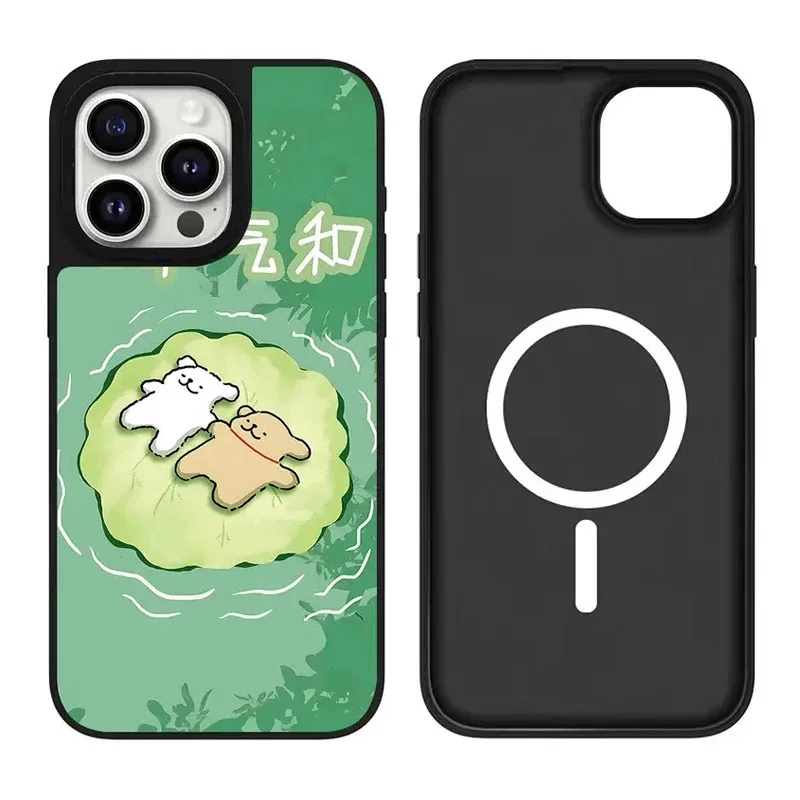 Dog Friends Summer Watermelon iPhone 11 12 13 14 15 16 Pro Max Mirror Surface MagSafe Case Cover Shell