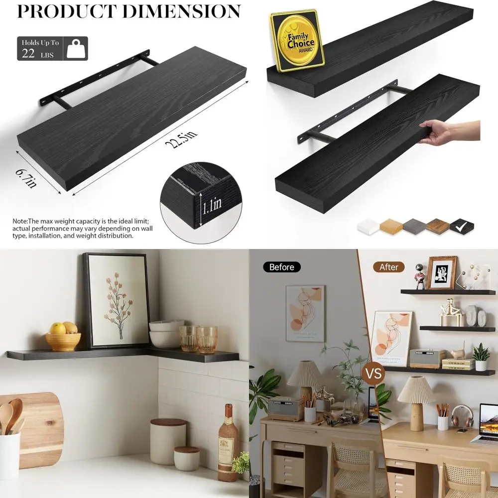 

Стильные черные плавающие полки — сверхмощное настенное крепление для дома, грузоподъемность 22 фунта