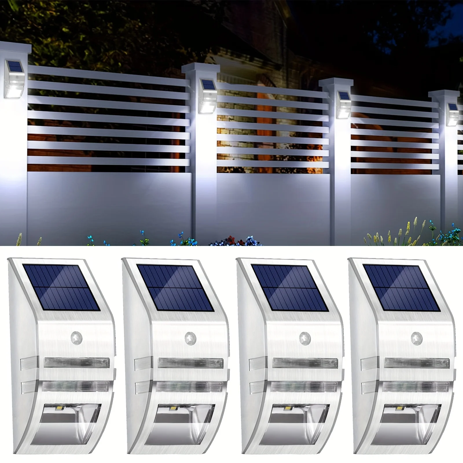 

Solar Fence Light Motion Sensor Fence Deck Front Door Garden Backyard Stainless Steel Outdoor Security Light For Exterior Fences
