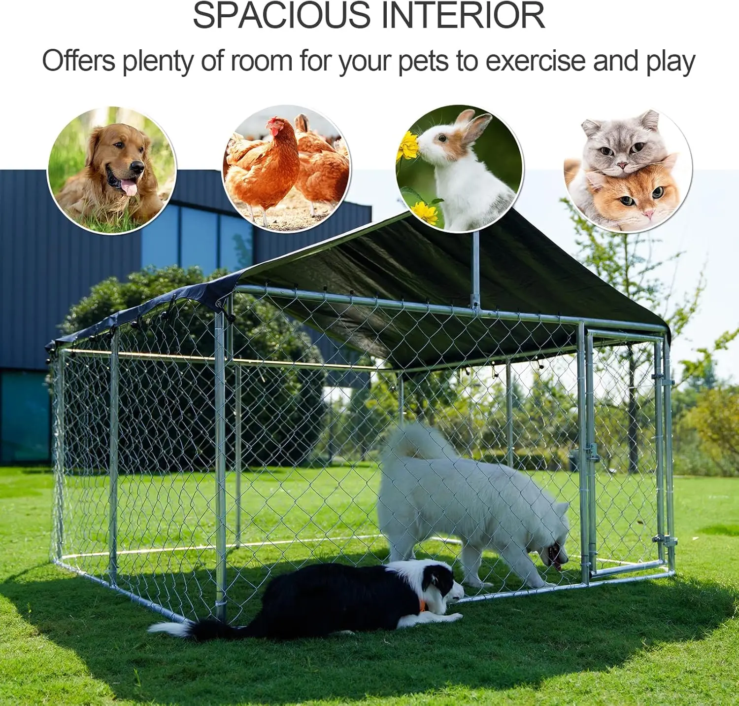 Dog Playpen Heavy Duty Dog Kennel House Mesh Dog Big Cage Pet Kennel Steel Fence with Secure Lock (6.56‘x 6.56’)