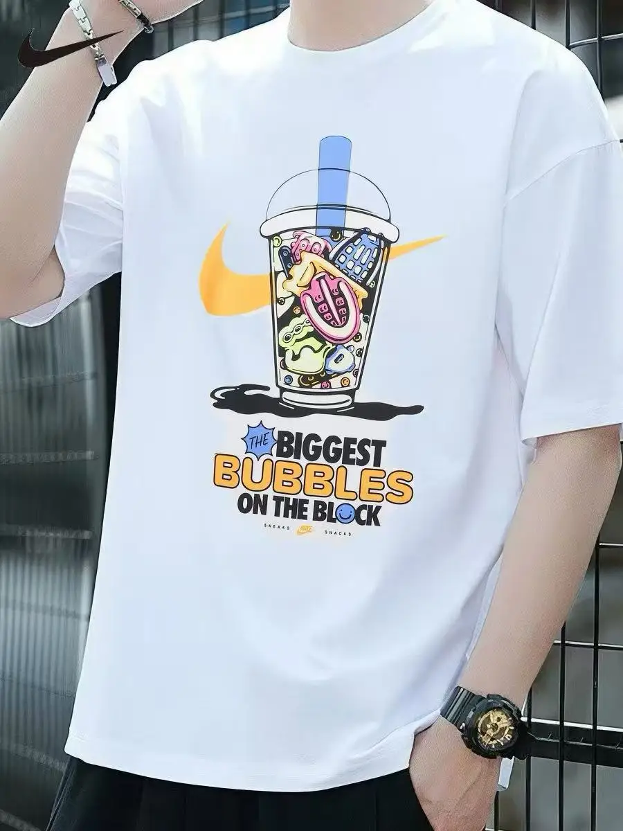 

fitteeNike Summer New Cotton Tee Trendy Print Men Short Sleeve Shirts Casual Sports Tops Fitness Daily Wear HJ0771-100