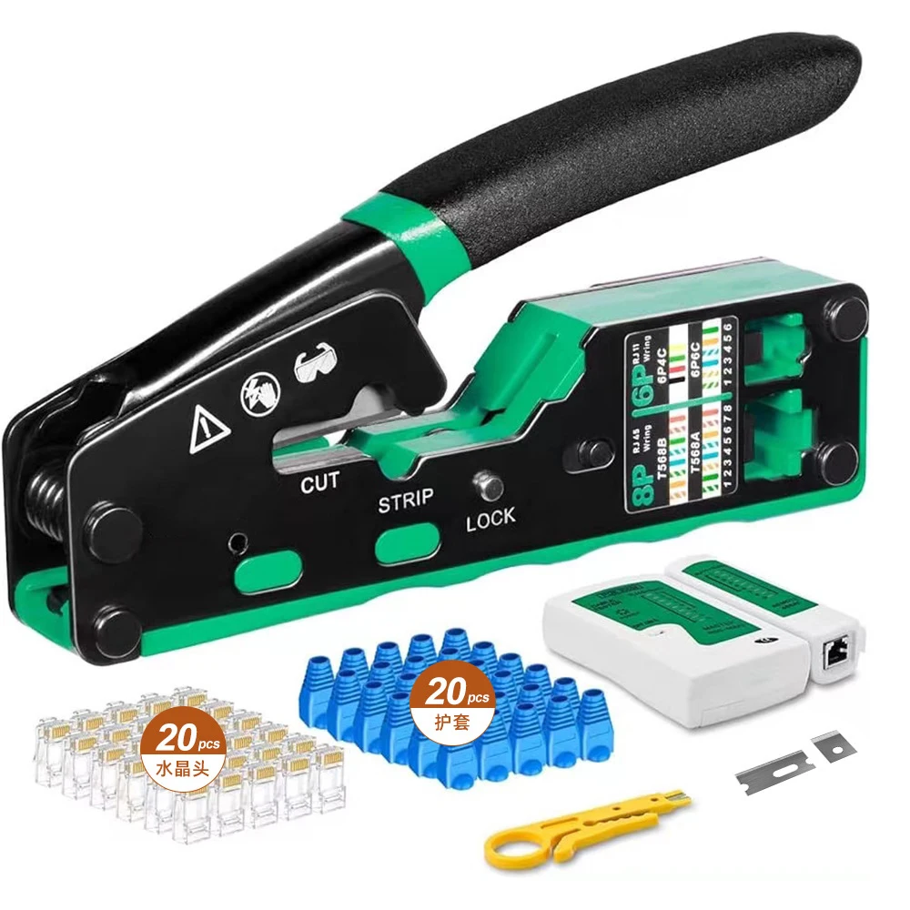 

WOZOBUY Обжимной инструмент RJ45 Проходной обжимной инструмент Ethernet для разъемов Cat6 Cat5 Cat5e RJ45 со сменным лезвием