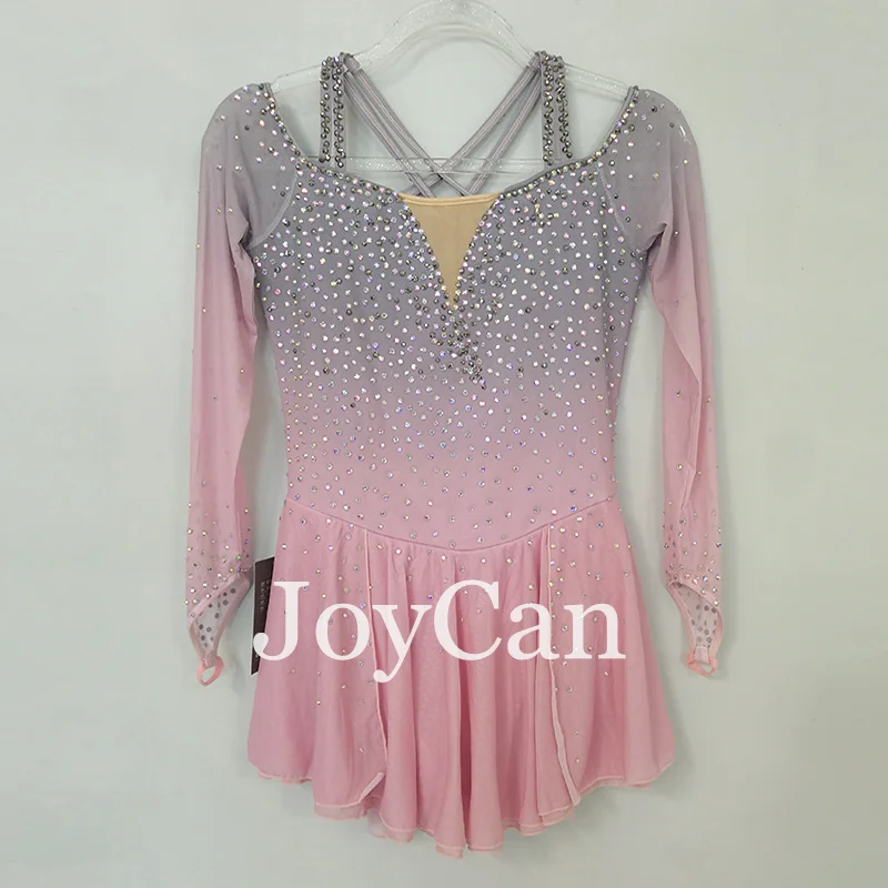 JoyCan Ice Figure  Skating  Dress Girls Pink Spandex Stretchy Competition Dance Wear Customized