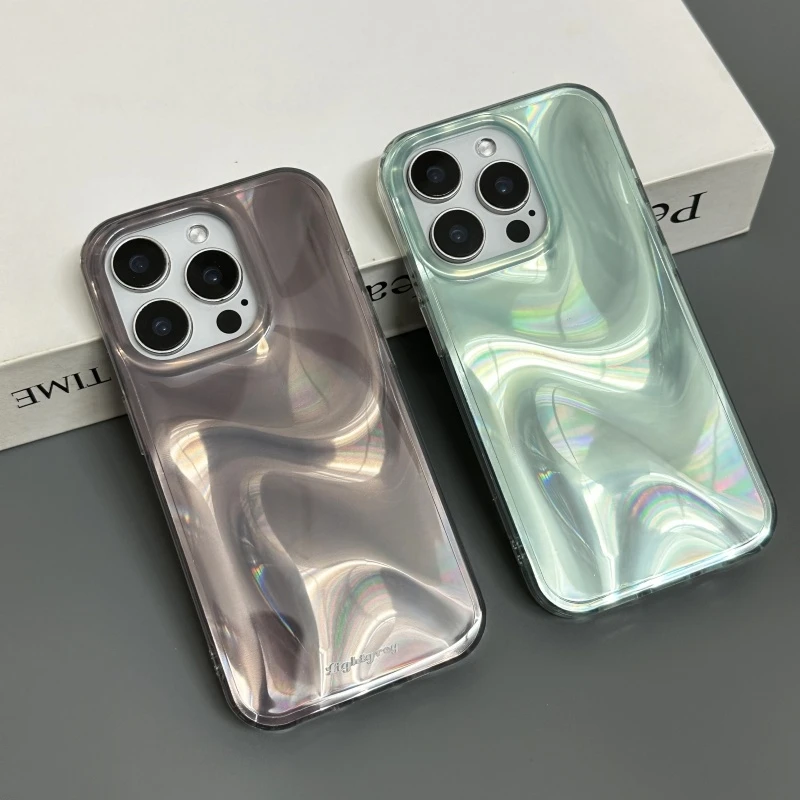 

Fashion Gradient Water Ripple Pattern Phone Case For iPhone 16 15 14 13 Pro Max Satin IMD TPU Back Cover