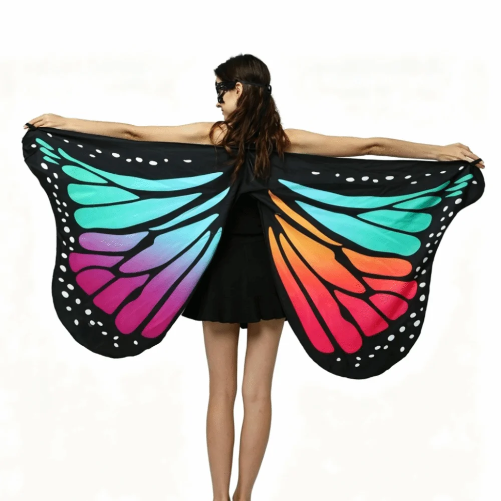 Lightweight Butterfly Wings Shawl Back Decoration Rainbow Gradient Fairy Wing Cape Polyester Colorful