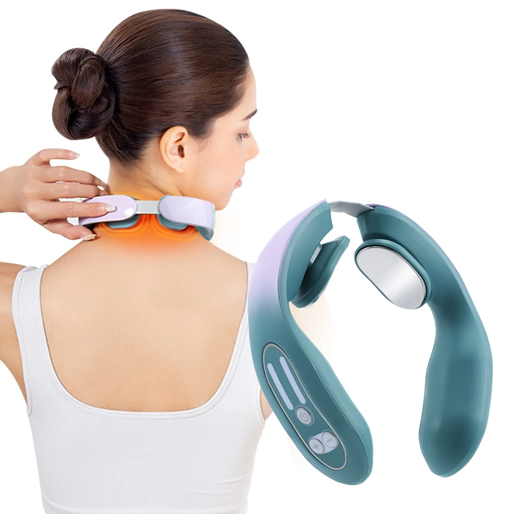 Pescoço Massagem Hot Compress Machine, proteção da coluna cervical, pulso de baixa freqüência, aquecimento, carga USB, 12 engrenagens