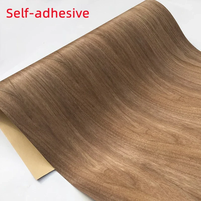 Natural Black Walnut Wood Veneer 55x250cm, Self-Adhesive Wood Skin for Cupboard Door Furniture DIY Restoration Wall Stickers