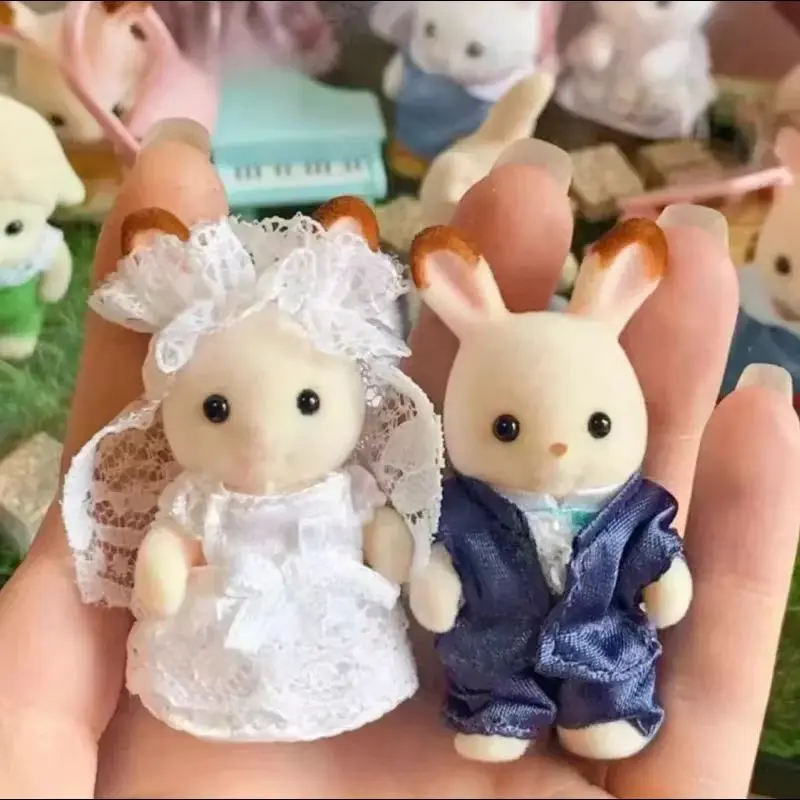 Hot Sale Sylvanian Families Chocolate Rabbit Wedding Set Anime Girl Pvc Figures Toys Figurine Room Ornament Birthday Kid Gifts