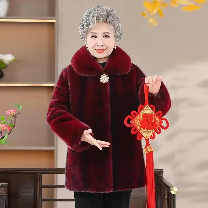 

Winter New Women Mink Jacket Middle-Aged Elderly Mothers Fur Coat Short Thick Outwear Plus Size 6XL Mink Fur Jackets Ladies