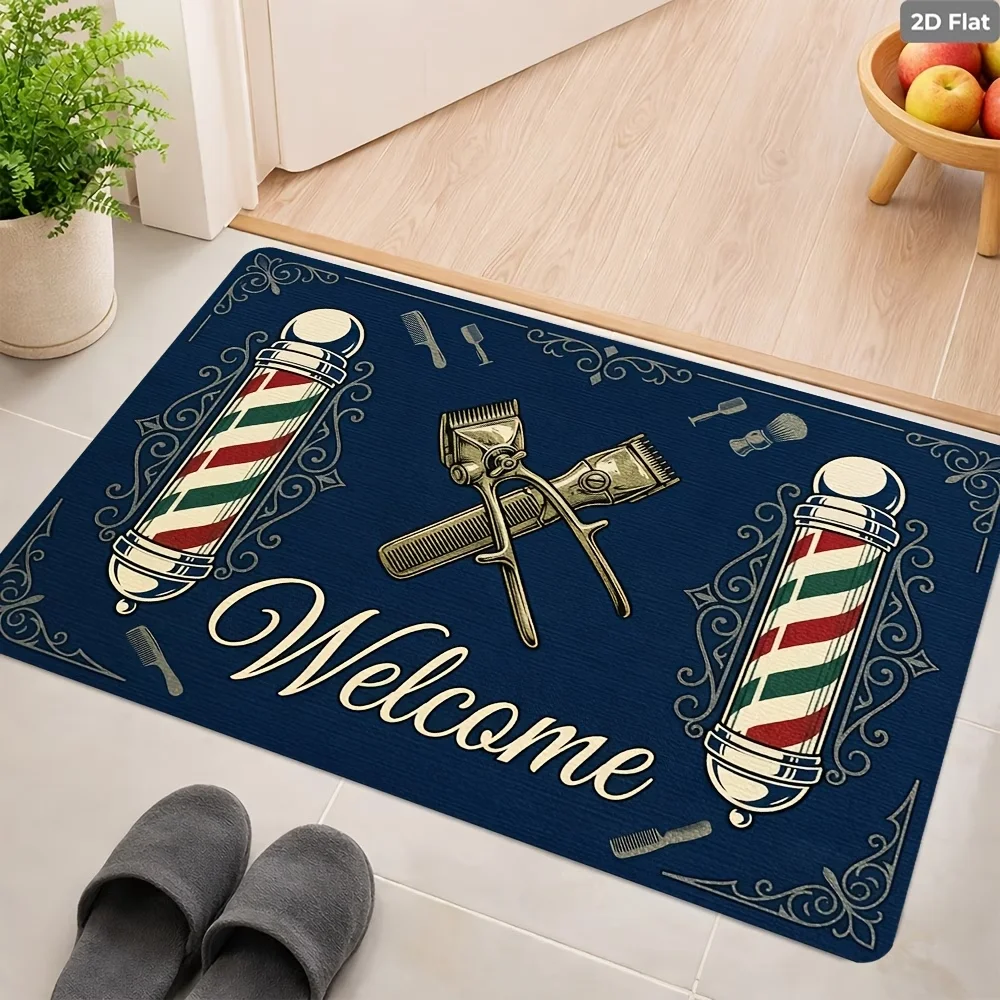 Hair Salon Welcome Entrance Door Mat Barber Scissors Floor Rug for Hallway Porch Home Decor Creative Studio Area Foot Pad