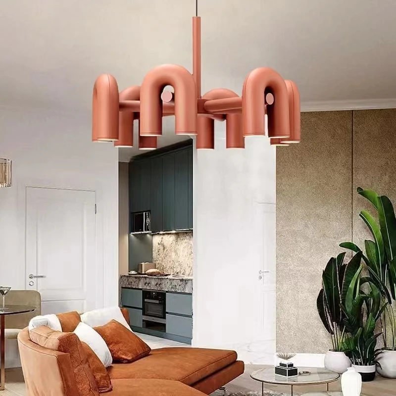 Arco-íris lustre arte deco preto laranja cinza italiano designer de metal lâmpada da sala jantar cordão ajustável menina quarto luz