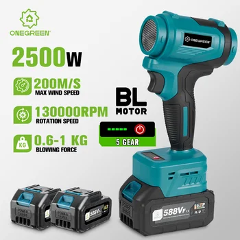 ONEGREEN 2500 W Elektrische Turbo Blower Jet Fan 5 Speed Handheld Draadloze Luchtblazer Gewelddadige Blazen Tool 21 V voor Makita Batterij