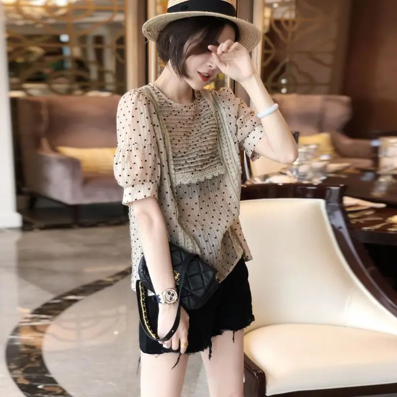 

Polka Dot Chiffon Shirt for Women Summer New European Short-sleeved Design Women's Niche Tops for Women Fashionable