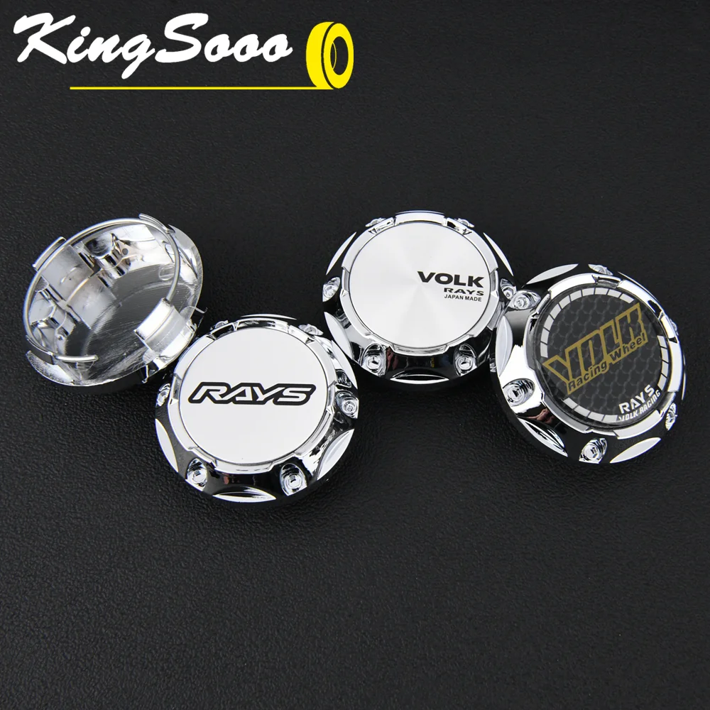 4PCS JDM Sport Rim Cap Clip 56mm VOLK RAYS Emblem Sticker Wheel Center Caps Hub Cap Black & Silver