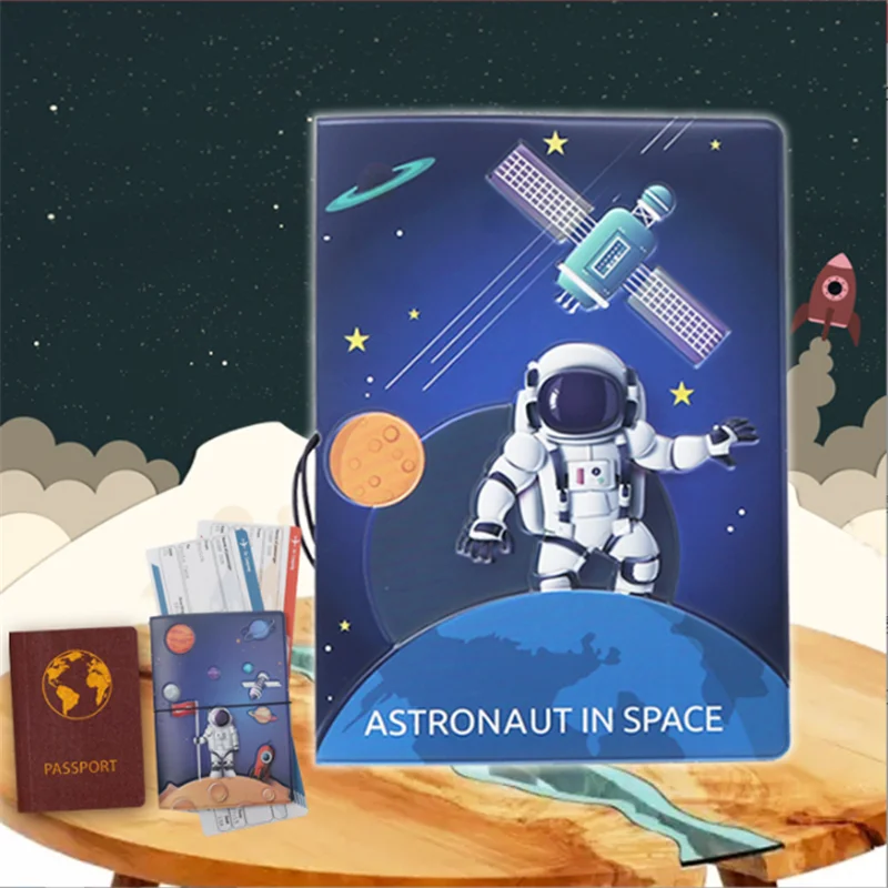 World Trip Astronaut passaporto portafoglio Pu Leather Passport Cover uomo donna Travel Passport Holder Case portafoglio ID Bank Card Holders