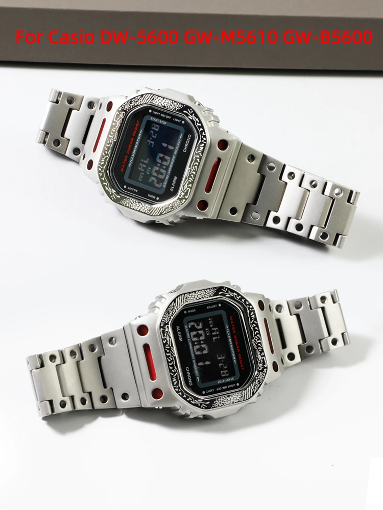 Для Casio маленький квадратный DW5600 DW-5600 GW-M5610 GW-B5600 модифицированный корпус из нержавеющей стали + ремешок мужской металлический костюм аксессуары для часов