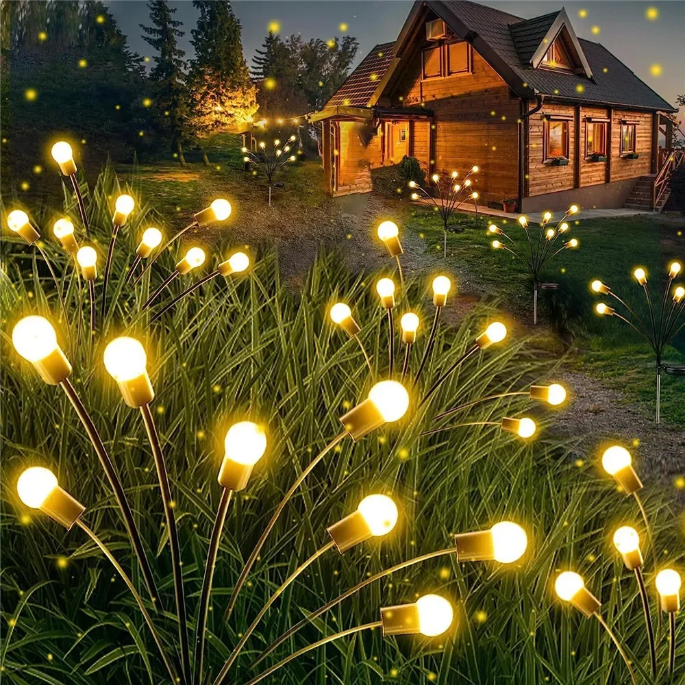 Outdoor Vibrant Swaying Lights for Patio Pathway Wedding Decoration 2pcs 10 LED Solar Powered Garden Lights Firefly Lights