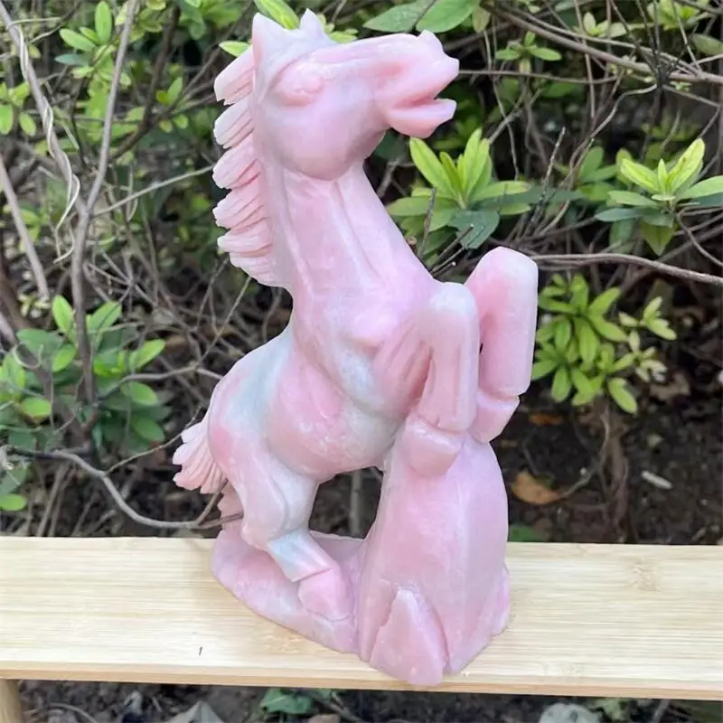 20CM Natural Pink Opal Horse Carving Animal Reiki Healing Fengshui Stone Holiday Crafts Gifts 1pcs