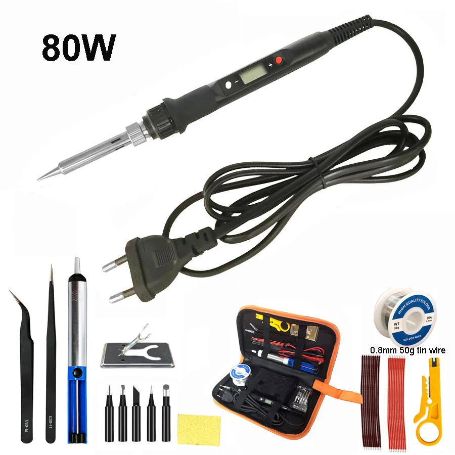 80W Digital Electric Soldering Iron Set Kit Temperature Adjustable 220V 110V  Ceramic Heater Soldering Tips Welding Tool  set