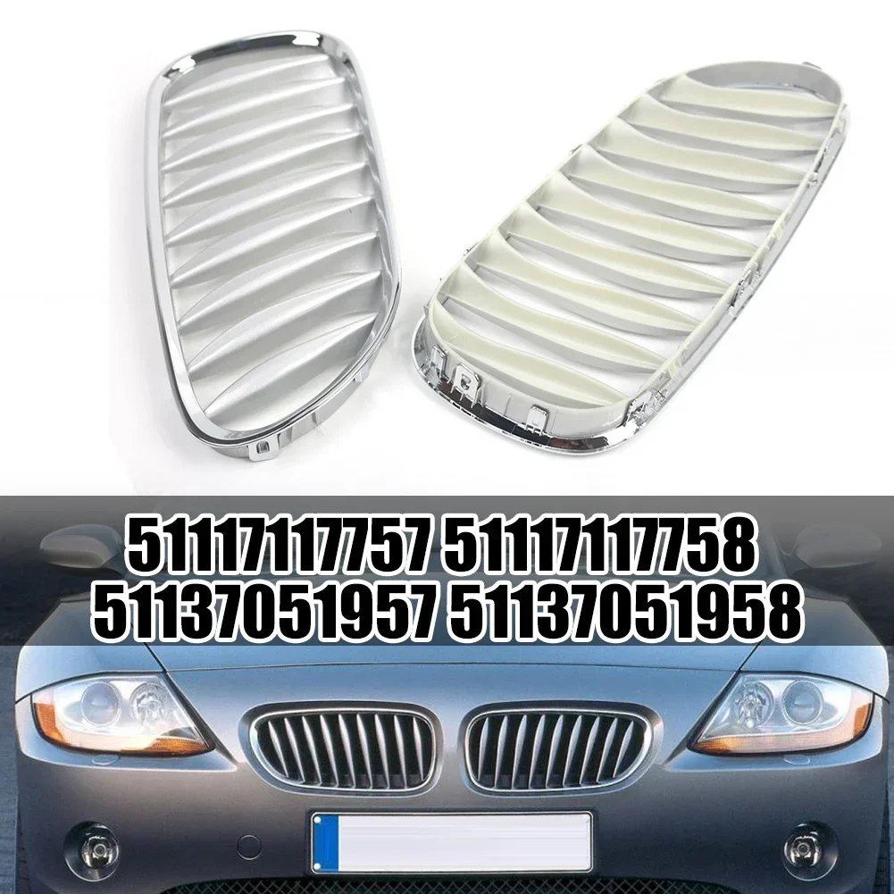 

2pcs For BMW Z4 E85 2003 2004 2005 2006 2007 2008 Coupe Convertible Silver Plating Front Kidney Grilles
