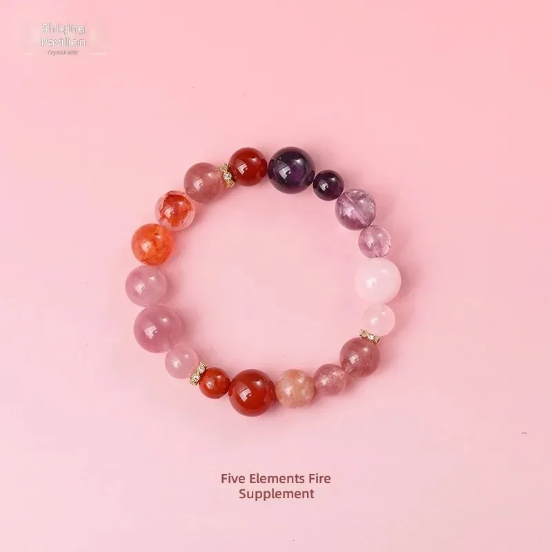 Natural purple horse powder crystal bracelet translucent Chinese versatile merchandise bracelet five elements fire to water