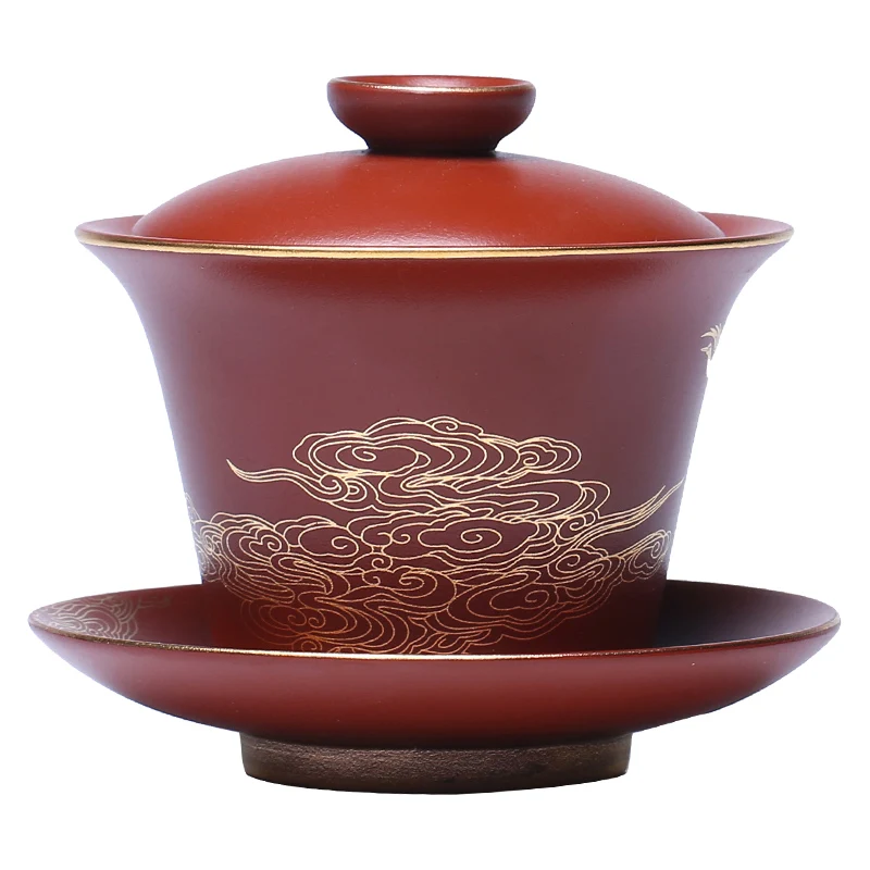 Large Purple Sand Sancai Lid Bowl Tea Cup Single With Household Set Hand Grab