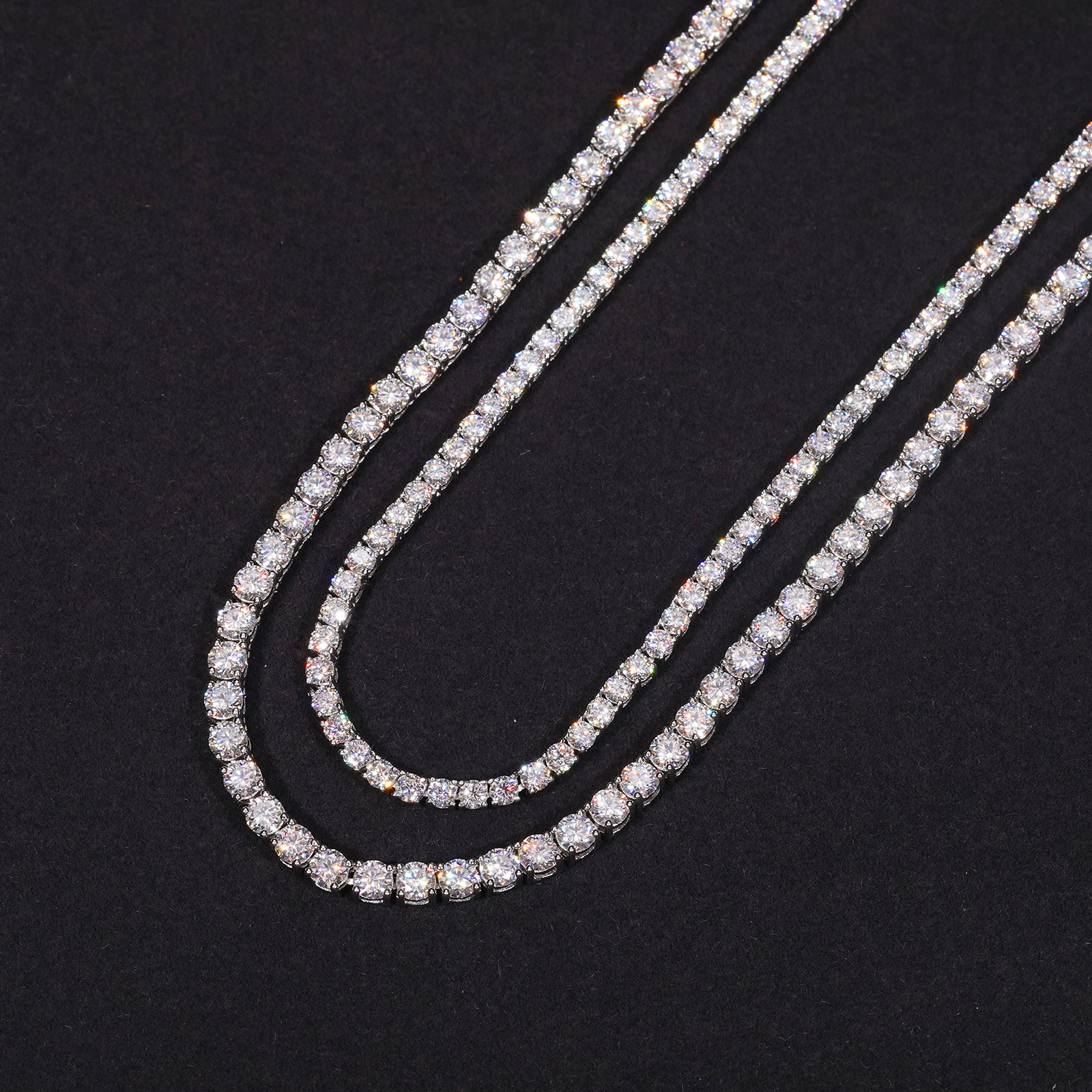 Version New Luxury Fine Jewelry Gift 2mm 3mm 4mm 5mm Lab Diamond S925 Silver Cluster Round VVS Moissanite Tennis Chain Necklace.