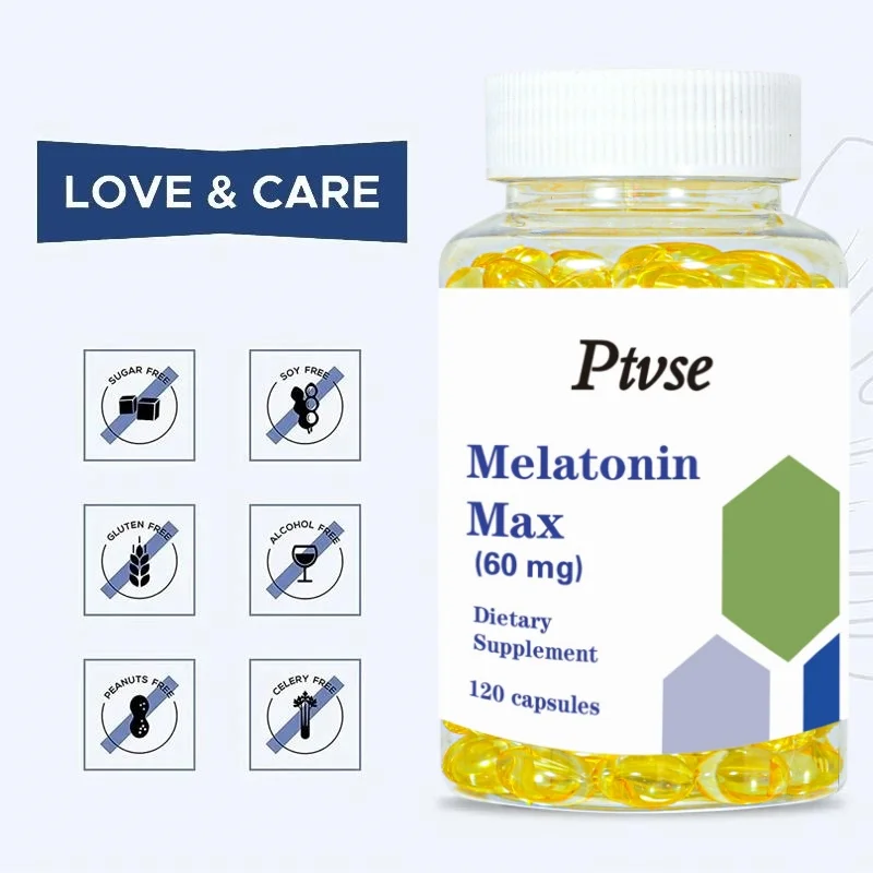 Ptvse Melatonin Vegetarian Capsules - 60 Mg Promote Sleep Quality, Eye Health and Reduce Waking Time