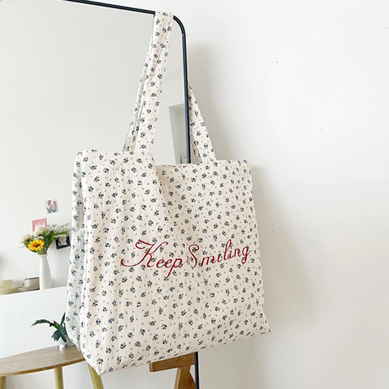 Casual Small Floral Shoulder Bag Fashionable Large Capacity Canvas Tote Bag