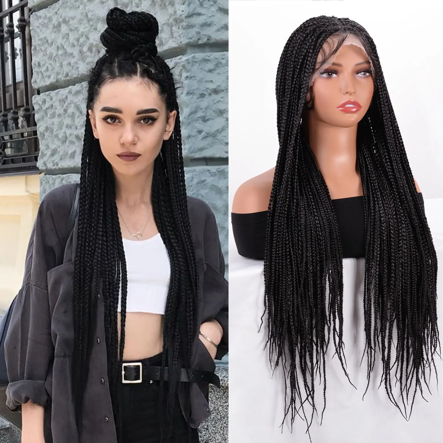 Full Lace Box Braided Wigs Synthetic Twist Braided Wigs For Black Women Box Braided Lace Front Wig Faux Locs Wig Braids Wigs