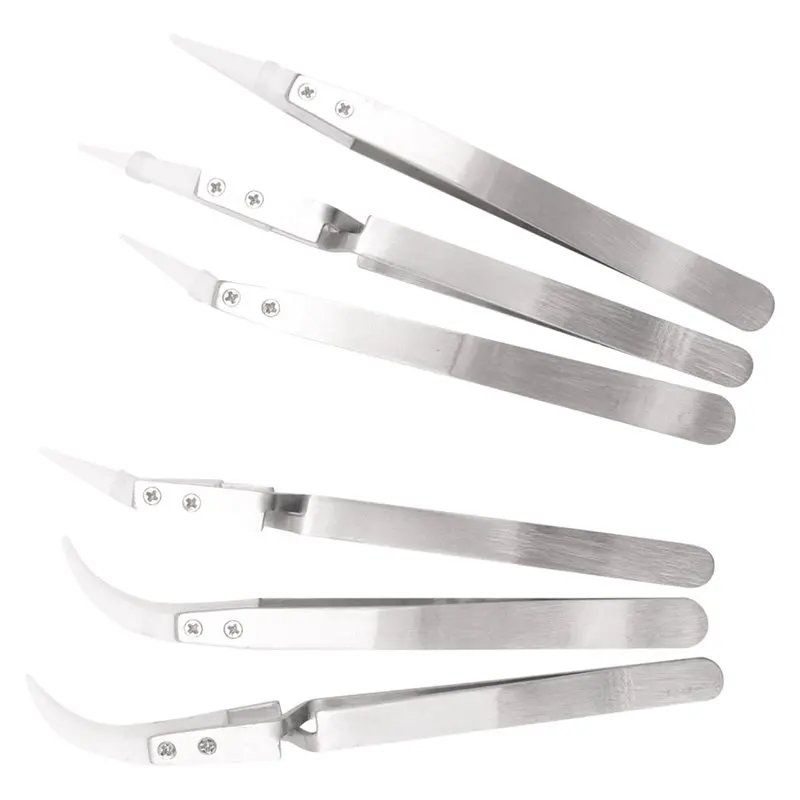 A84E-1Set Non-Conductive Anti-Magnetic Pointed And Curved Tips Tweezers Set Pointed Tweezers