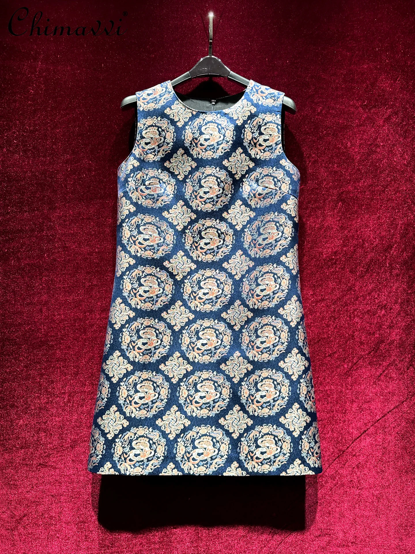 

Heavy Fashion Retro Jacquard Slimming Sleeveless Tank Dress High-End Slim Fit Elegant Short Women's Dresses 2025 New Clothes