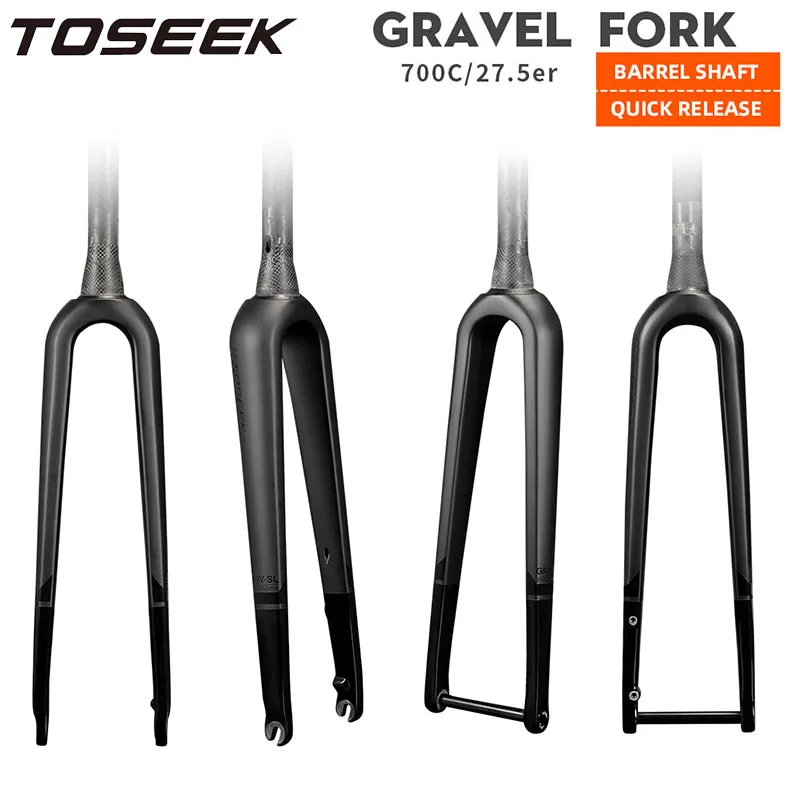 TOSEEK Carbon Gravel Bike Fork 700C 9*100MM 12*100MM Road Bicycle Fork Full Carbon 700*45C Internal Cable Gravel/Bike Fork