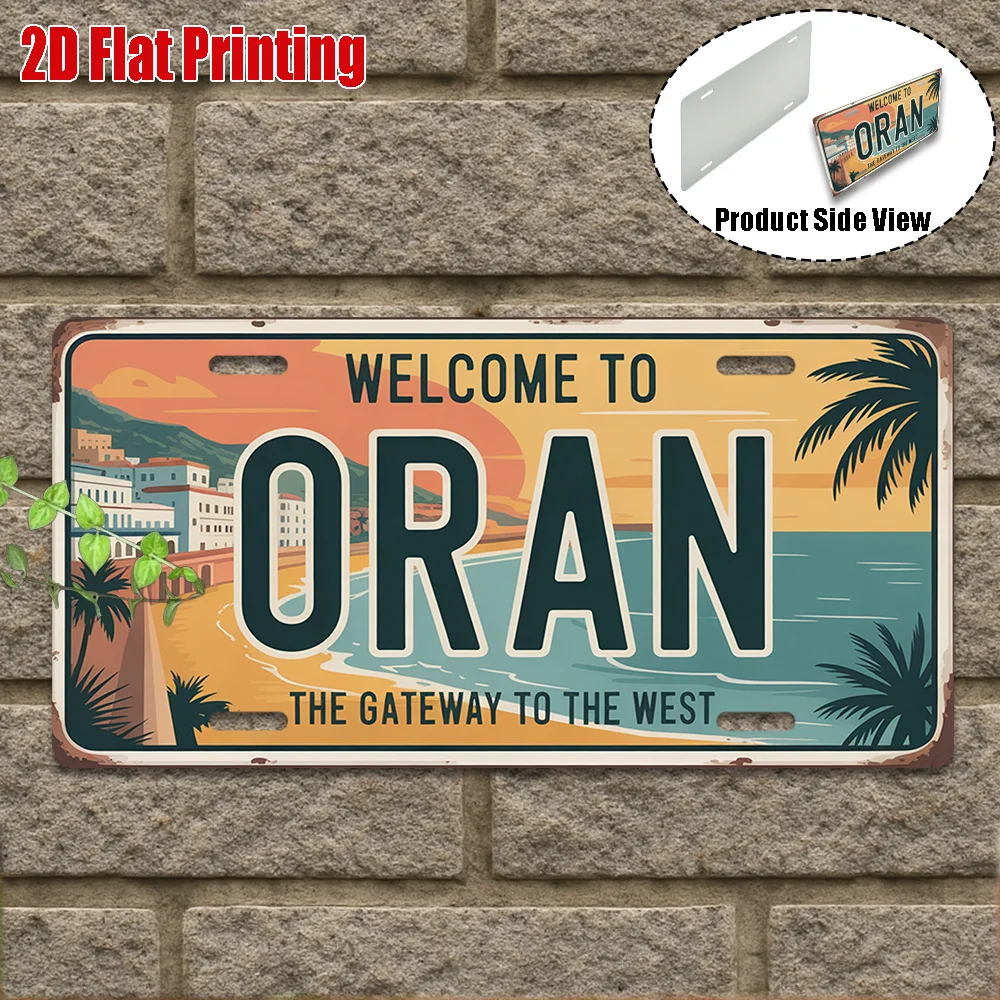 2D Flat, [2D Flat] 1pc, Vintage Metal Sign, Only for Decoration, Outdoor Wall Art (29.97cm * 14.99cm), Welcome to Oran Sign,