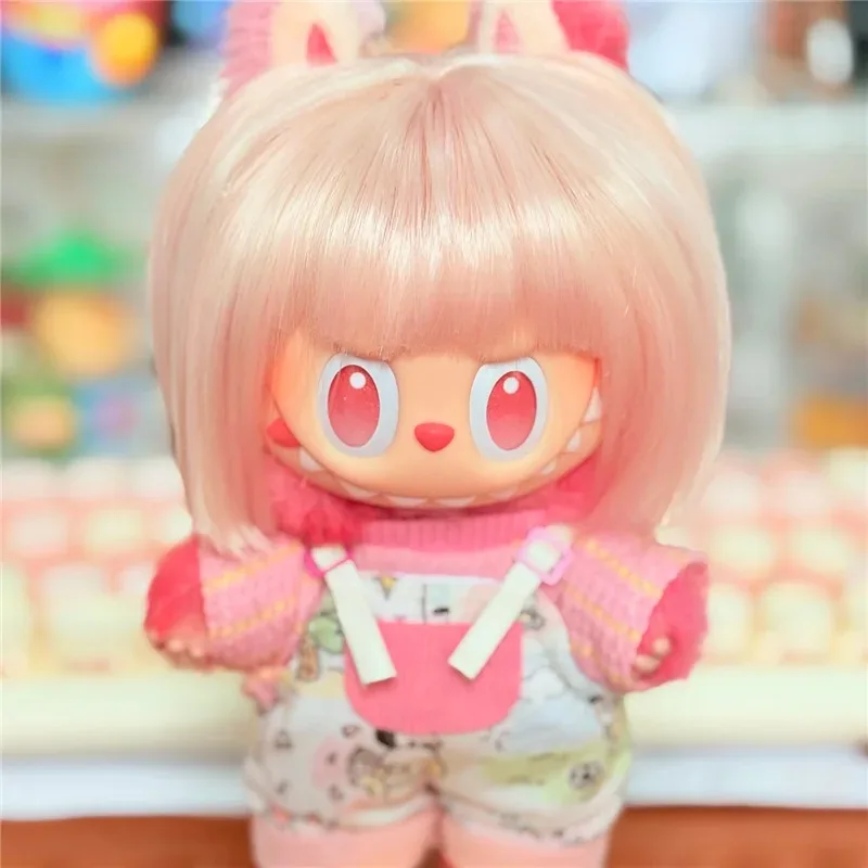 วิกผมคอสเพลย์ทรงบ๊อบ สำหรับตุ๊กตา Labubu BJD Dimoo ความยาว 22-23 ซม. รอบศีรษะ พร้อมชุดปาร์ตี้และเครื่องประดับ