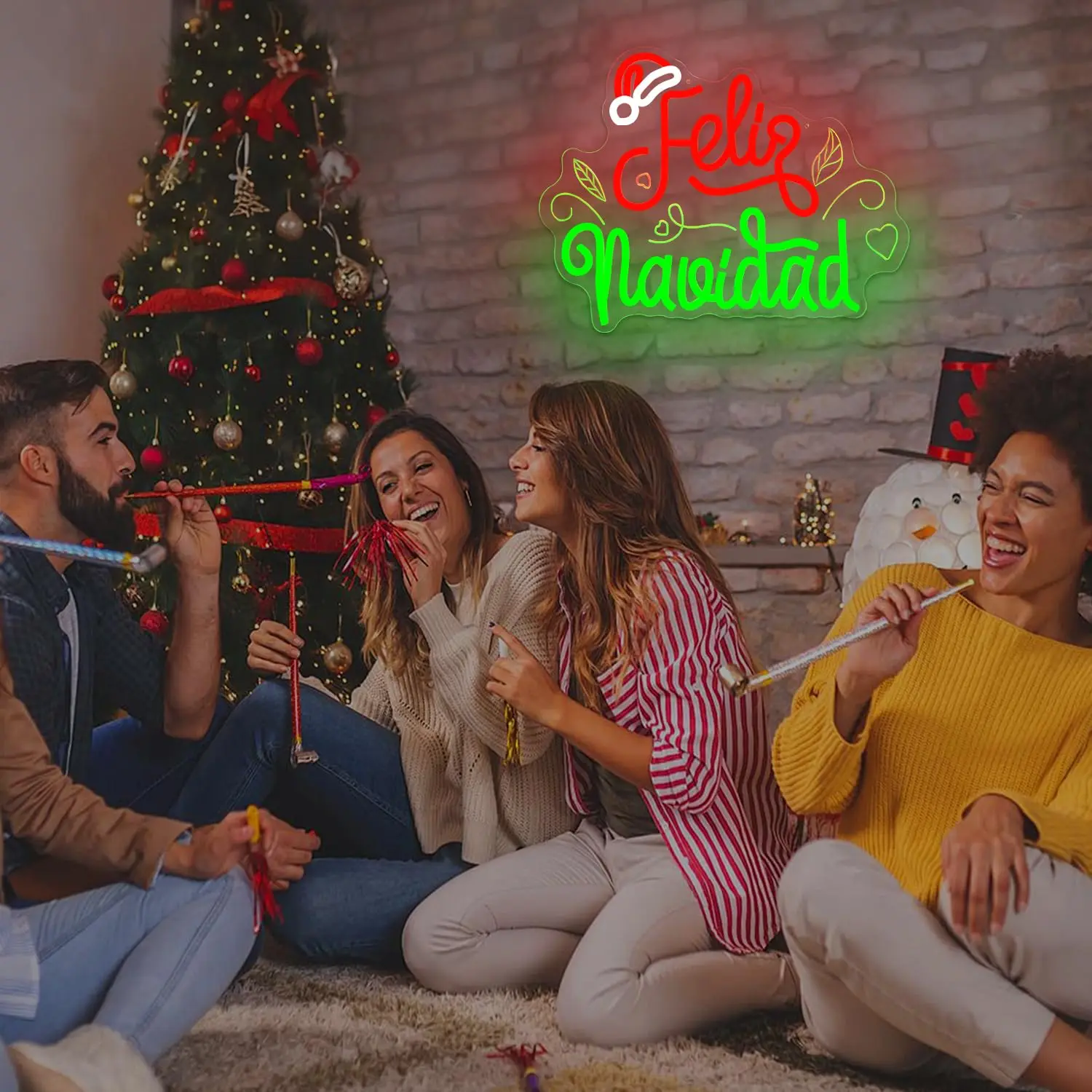 Neonowy znak Feliz Navidad do dekoracji ścian, rzeźbiony, z możliwością ściemniania, świąteczny znak świetlny na meksykańskie przyjęcie, prezent świąteczny do domu.