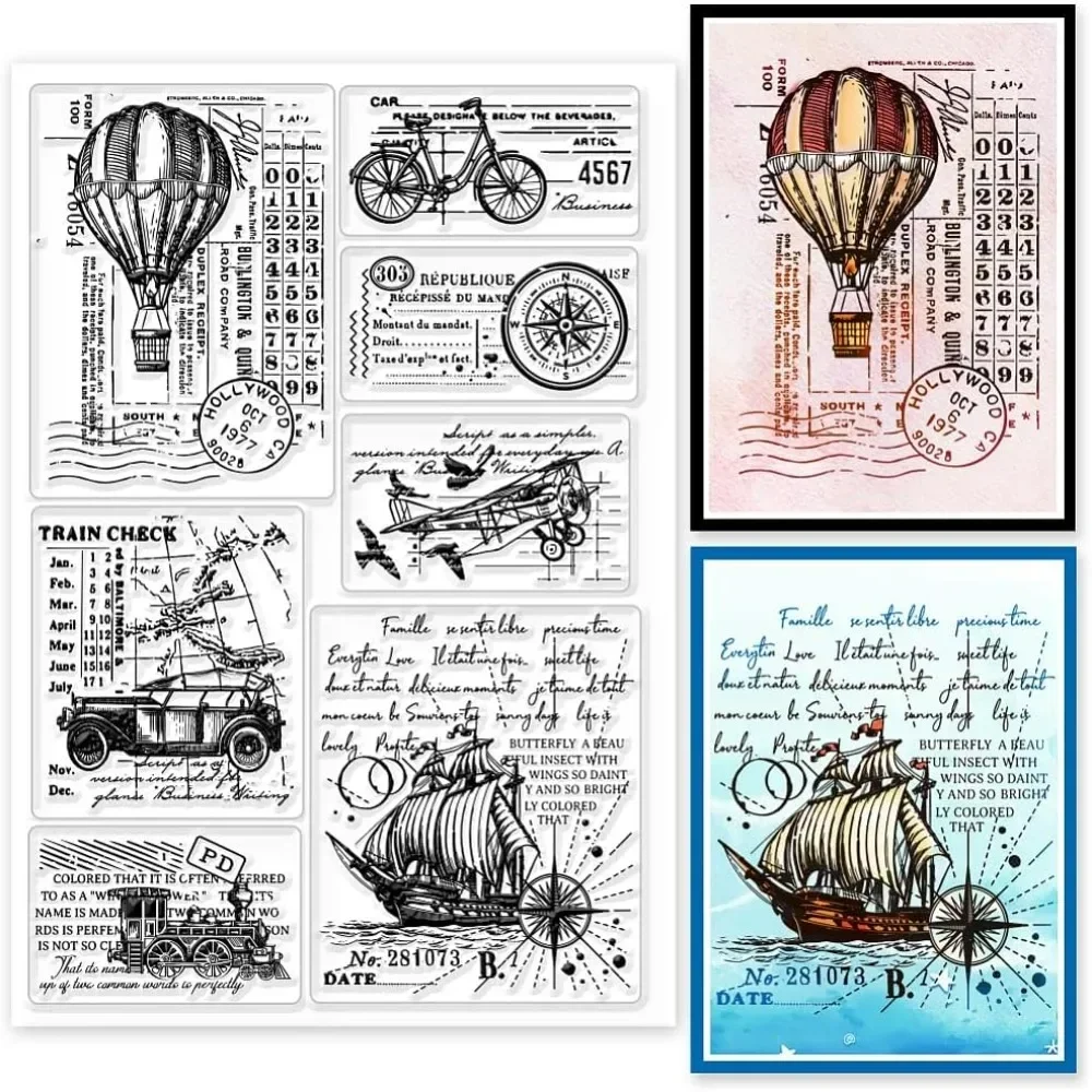 Vintage Transport Background Clear Stamps for DIY Scrapbooking Retro Transportation Grunge Silicone Clear Stamp Seals