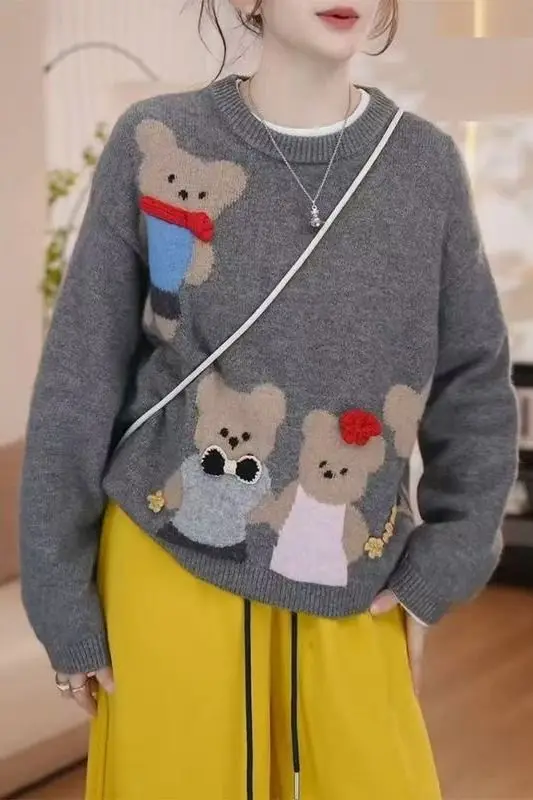 

Gagaok пуловер с круглым вырезом и длинными рукавами, женский жаккардовый свитер с героями мультфильмов, весна-осень 2022, новый модный дизайн, вязаный топ